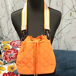 Orange Quilted Bucket Bag